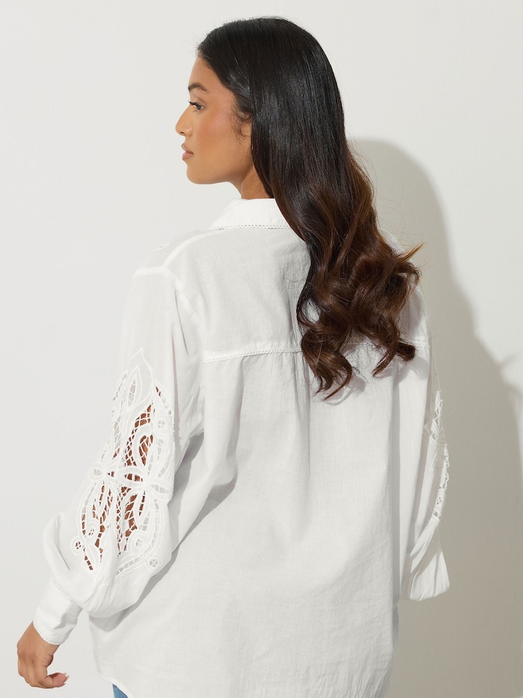 PixieGirl Petite White 100% Cotton Crochet Shirt - Image 3 of 6