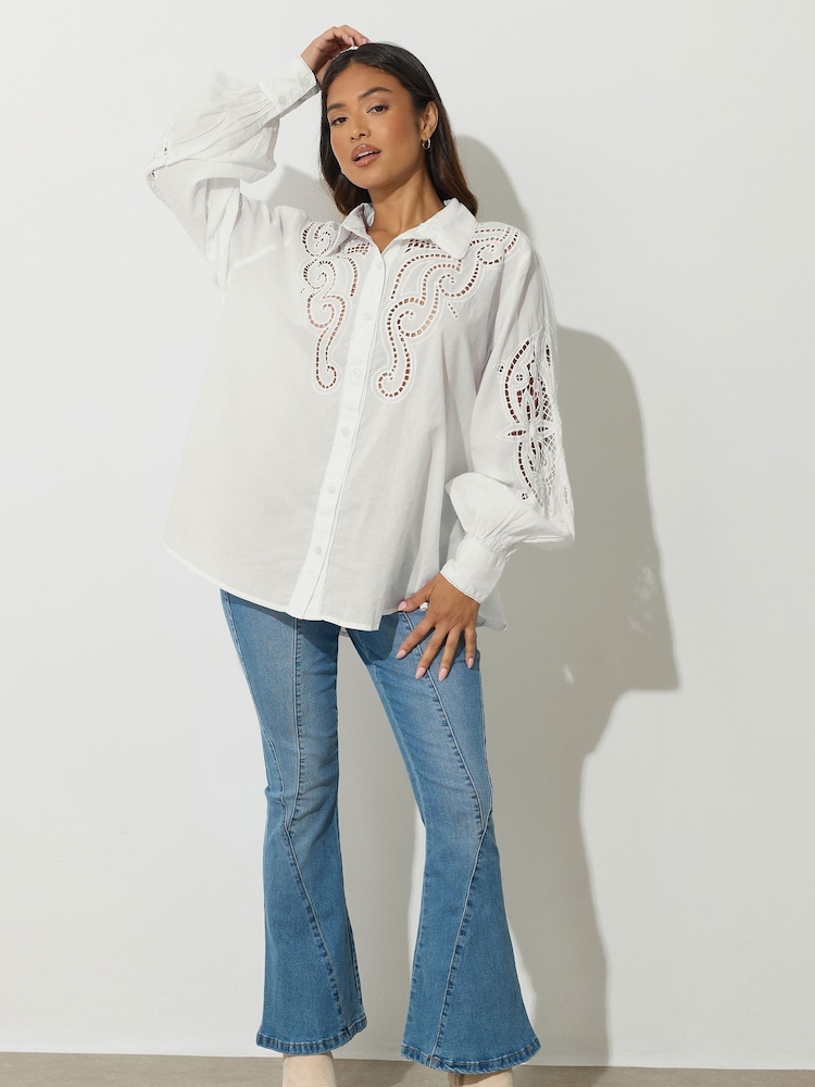 PixieGirl Petite White 100% Cotton Crochet Shirt - Image 4 of 6