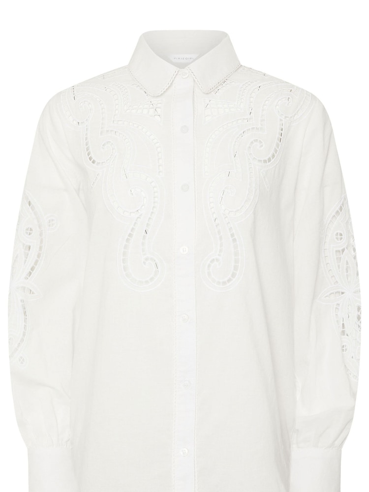 PixieGirl Petite White 100% Cotton Crochet Shirt - Image 6 of 6
