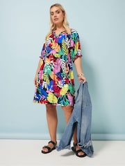 Yours Curve Multi Tropical Notch Neck Dress - Image 3 of 5