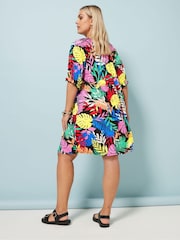 Yours Curve Multi Tropical Notch Neck Dress - Image 4 of 5