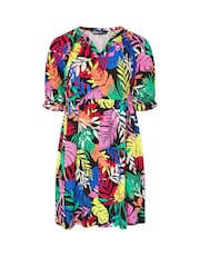 Yours Curve Multi Tropical Notch Neck Dress - Image 5 of 5