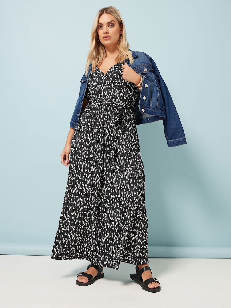 Yours Curve Black Spot Wrap Dress - Image 3 of 5