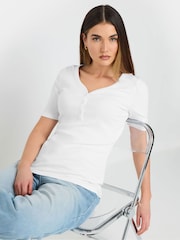 Long Tall Sally Short Sleeve Ribbed Henley Top - Imagen 1 de 5