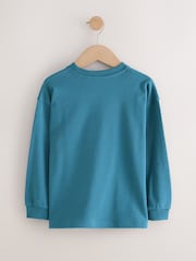 Teal Blue Relaxed Fit Long Sleeve Heavyweight T-Shirt (3-16yrs) - Image 2 of 4