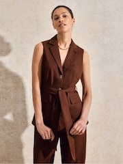 Ro&Zo Brown Linen Blend Waistcoat - Image 2 of 4