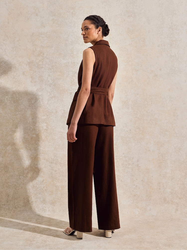 Ro&Zo Brown Linen Blend Waistcoat - Image 4 of 4