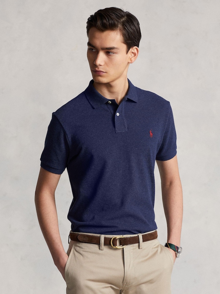 Polo Ralph Lauren Spring Navy Heather Short Sleeve Mesh Polo Shirt - Image 1 of 5 Polo Ralph Lauren Spring Navy Heather Short Sleeve Mesh Polo Shirt - Image 1 of 5