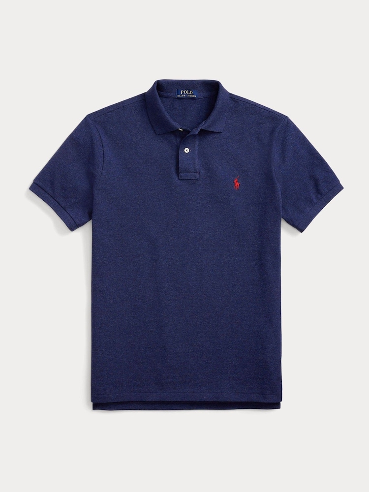 Polo Ralph Lauren Spring Navy Heather Custom Fit Pique Polo Shirt - Image 7 of 7