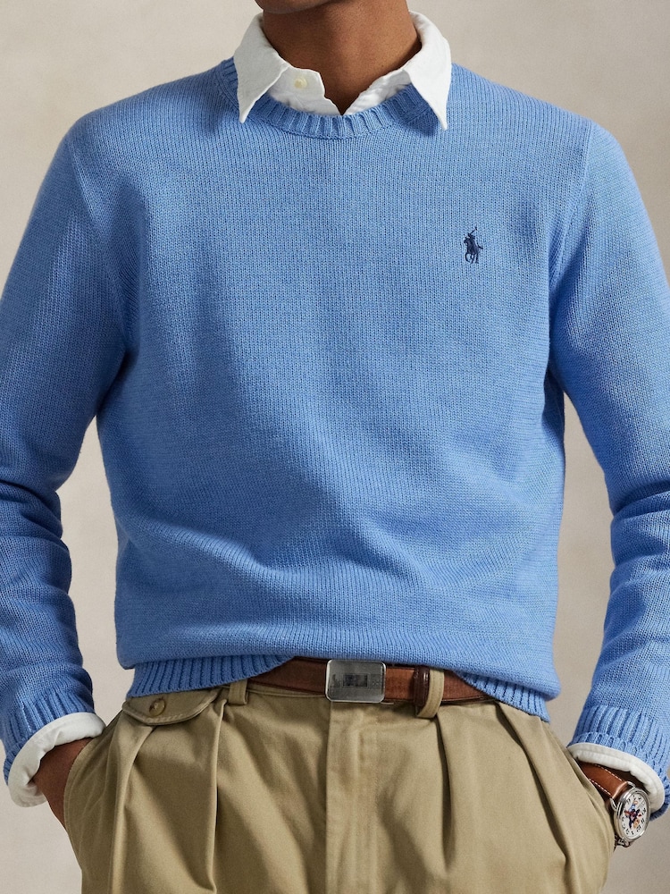 Polo Ralph Lauren Blue Shaker Cotton Crewneck Jumper - Image 2 of 2
