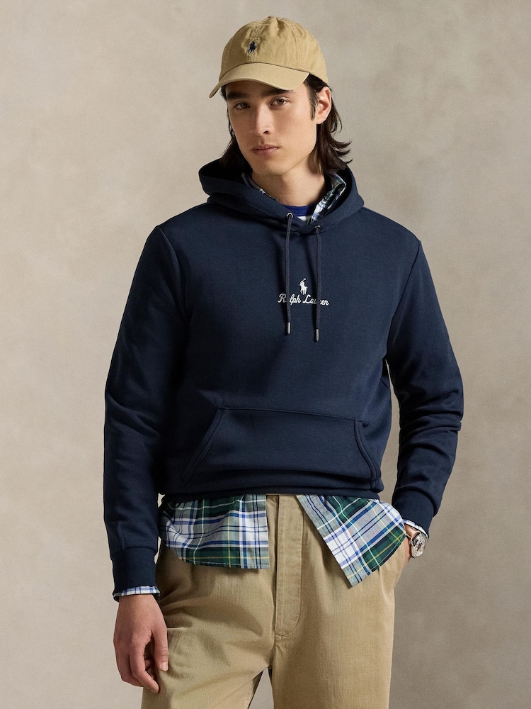 Polo Ralph Lauren Blue Double Knit Tech Script Logo Hoodie - Image 1 of 4