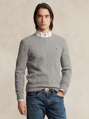 Polo Ralph Lauren Grey Wool Cashmere Cable Knit Crewneck Jumper - Image 1 of 6