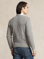 Polo Ralph Lauren Grey Wool Cashmere Cable Knit Crewneck Jumper - Image 3 of 6