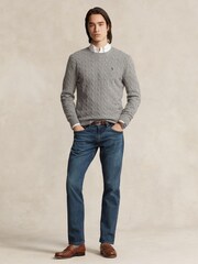 Polo Ralph Lauren Grey Wool Cashmere Cable Knit Crewneck Jumper - Image 4 of 6