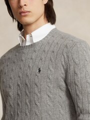 Polo Ralph Lauren Grey Wool Cashmere Cable Knit Crewneck Jumper - Image 5 of 6