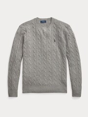Polo Ralph Lauren Grey Wool Cashmere Cable Knit Crewneck Jumper - Image 6 of 6