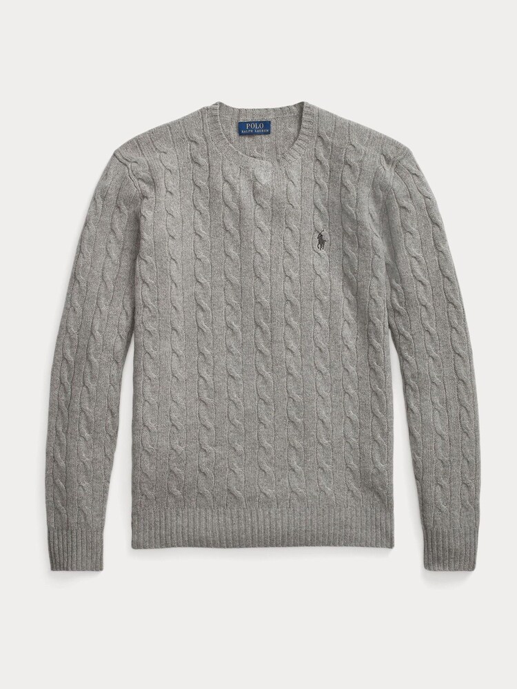 Polo Ralph Lauren Grey Wool Cashmere Cable Knit Crewneck Jumper - Image 6 of 6