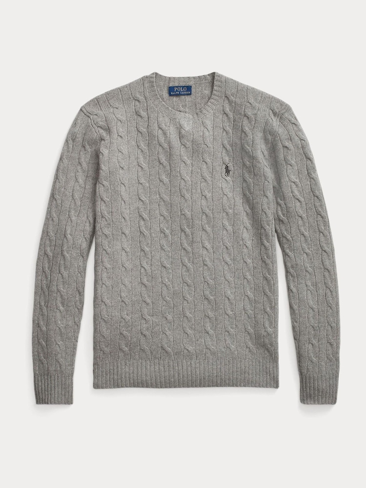 Polo Ralph Lauren Grey Wool Cashmere Cable Knit Crew Neck Jumper - Image 6 of 6 Polo Ralph Lauren Grey Wool Cashmere Cable Knit Crew Neck Jumper - Image 6 of 6
