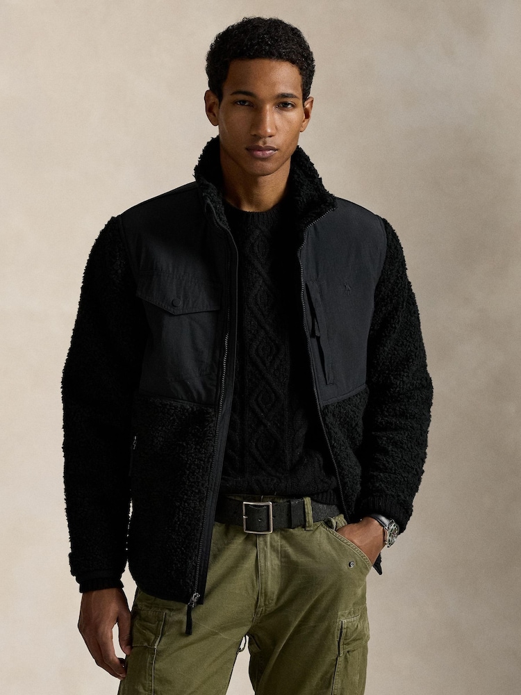 Polo Ralph Lauren Black Hi Pile PP Hybrid Zip-Up Fleece - Image 1 of 5 Polo Ralph Lauren Black Hi Pile PP Hybrid Zip-Up Fleece - Image 1 of 5