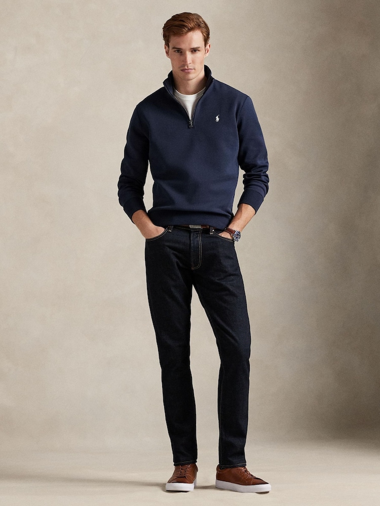 Polo Ralph Lauren Blue Double Knit Tech Quarter Zip Sweatshirt - Image 1 of 6 Polo Ralph Lauren Blue Double Knit Tech Quarter Zip Sweatshirt - Image 1 of 6
