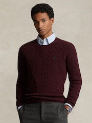 Polo Ralph Lauren Red Wool Cashmere Cable Knit Crew Neck Jumper - Image 1 of 6