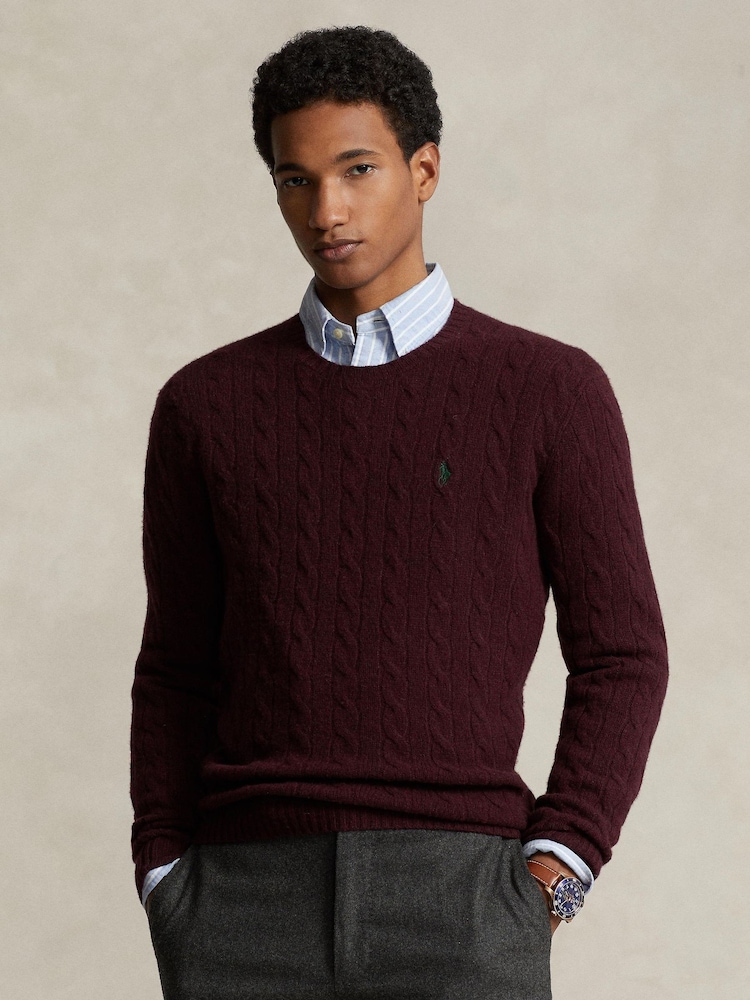 Polo Ralph Lauren Red Wool Cashmere Cable Knit Crew Neck Jumper - Image 1 of 6
