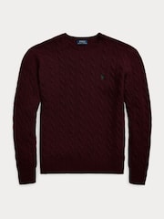 Polo Ralph Lauren Red Wool Cashmere Cable Knit Crew Neck Jumper - Image 6 of 6