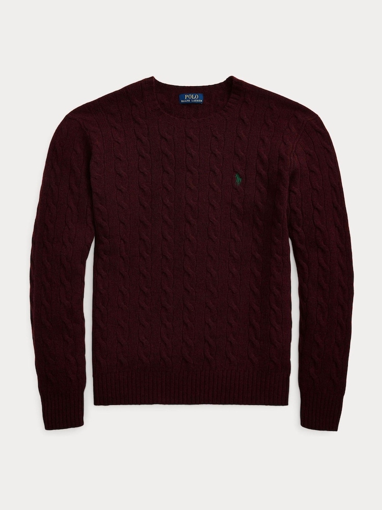 Polo Ralph Lauren Red Wool Cashmere Cable Knit Crew Neck Jumper - Image 6 of 6