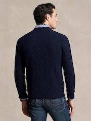 Polo Ralph Lauren Blue Wool Cashmere Cable Knit Crew Neck Jumper - Image 3 of 6