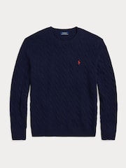 Polo Ralph Lauren Blue Wool Cashmere Cable Knit Crew Neck Jumper - Image 6 of 6