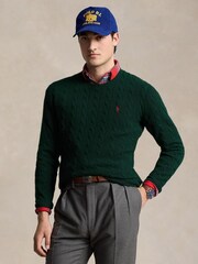 Polo Ralph Lauren Green Wool Cashmere Cable Knit Crew Neck Jumper - Image 1 of 6
