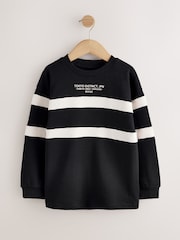 Black/Ecru Relaxed Fit Heavyweight Long Sleeve Colourblock T-Shirt (3-16yrs) - Image 1 of 4