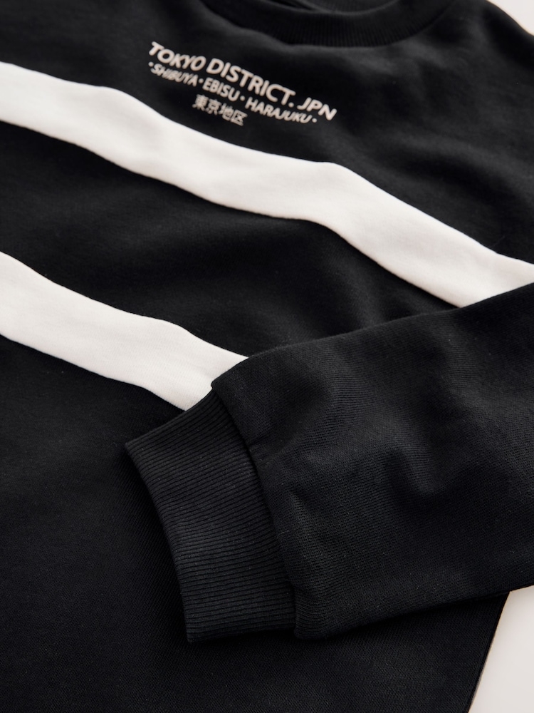 Black/Ecru Relaxed Fit Heavyweight Long Sleeve Colourblock T-Shirt (3-16yrs) - Image 4 of 4