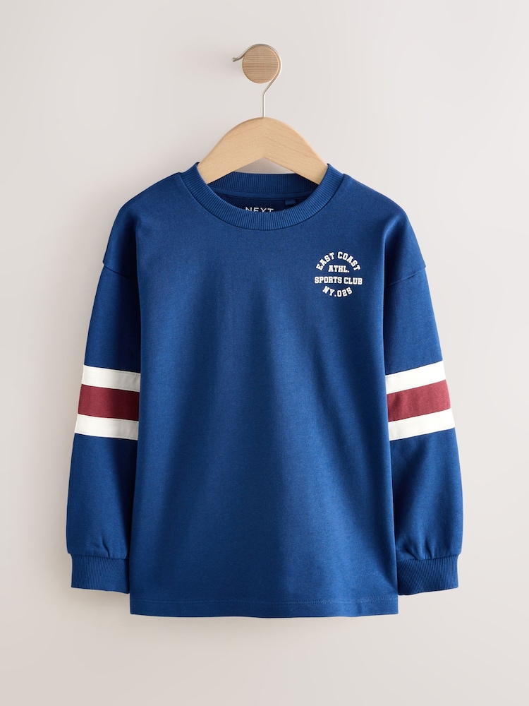 Navy Blue Relaxed Fit Heavyweight Long Sleeve Colourblock T-Shirt (3-16yrs) - Image 1 of 4