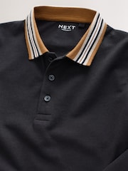 Black/Tan Stripe Tipped Collar Long Sleeve Polo Shirt (3-16yrs) - Image 3 of 4