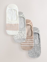 Neutral/Grey Animal and Stripe Invisible Trainer Socks 4 Pack - Image 1 of 7