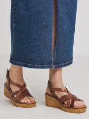 JD Williams Brown Wide Fit Multi Strap Wedge Sandals - Image 1 of 4