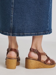 JD Williams Brown Wide Fit Multi Strap Wedge Sandals - Image 2 of 4