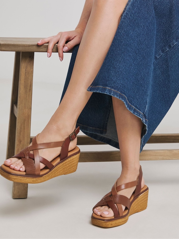 JD Williams Brown Wide Fit Multi Strap Wedge Sandals - Image 4 of 4