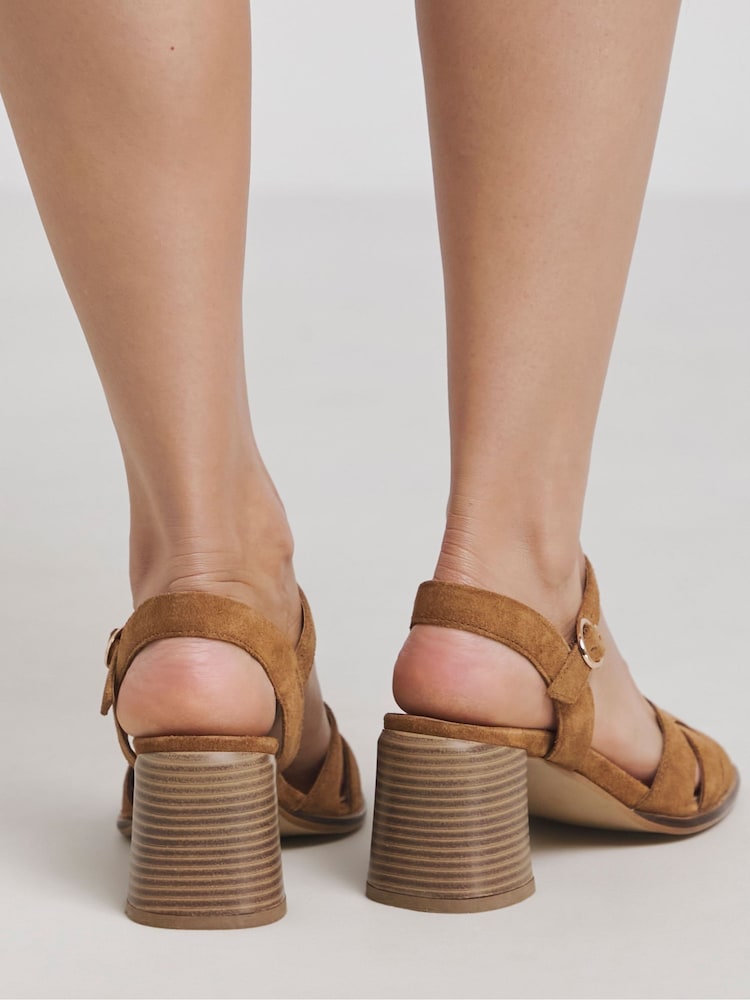 JD Williams Brown Extra Wide Fit Woven Block Heel Sandals - Image 2 of 4 JD Williams Brown Extra Wide Fit Woven Block Heel Sandals - Image 2 of 4