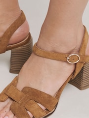 JD Williams Brown Extra Wide Fit Woven Block Heel Sandals - Image 3 of 4