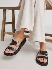 JD Williams Black Extra Wide Fit Metal Trim Mules - Image 1 of 4