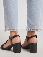 JD Williams Black Extra Wide Fit Low Block Heels T Bar Sandals - Image 2 of 4