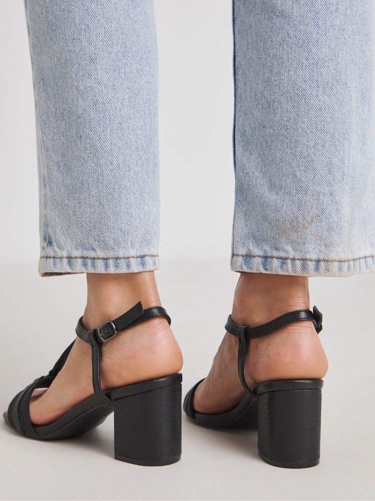 JD Williams Black Extra Wide Fit Low Block Heels T Bar Sandals - Image 2 of 4
