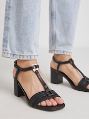 JD Williams Black Extra Wide Fit Low Block Heels T Bar Sandals - Image 4 of 4