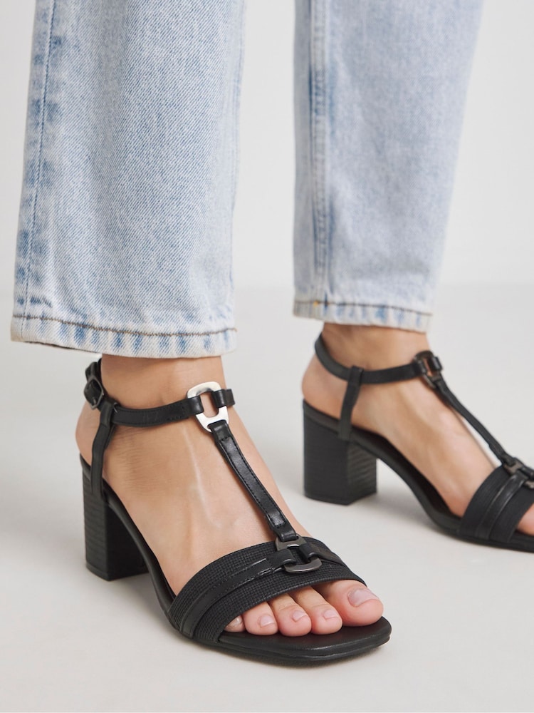 JD Williams Black Extra Wide Fit Low Block Heels T Bar Sandals - Image 4 of 4