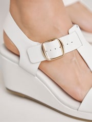 JD Williams White Wide Fit T Bar Wedge Sandals - Image 3 of 4