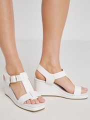 JD Williams White Wide Fit T Bar Wedge Sandals - Image 4 of 4