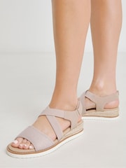 JD Williams Pink Extra Wide Fit Two Part Wedge Sandals - Image 1 of 4