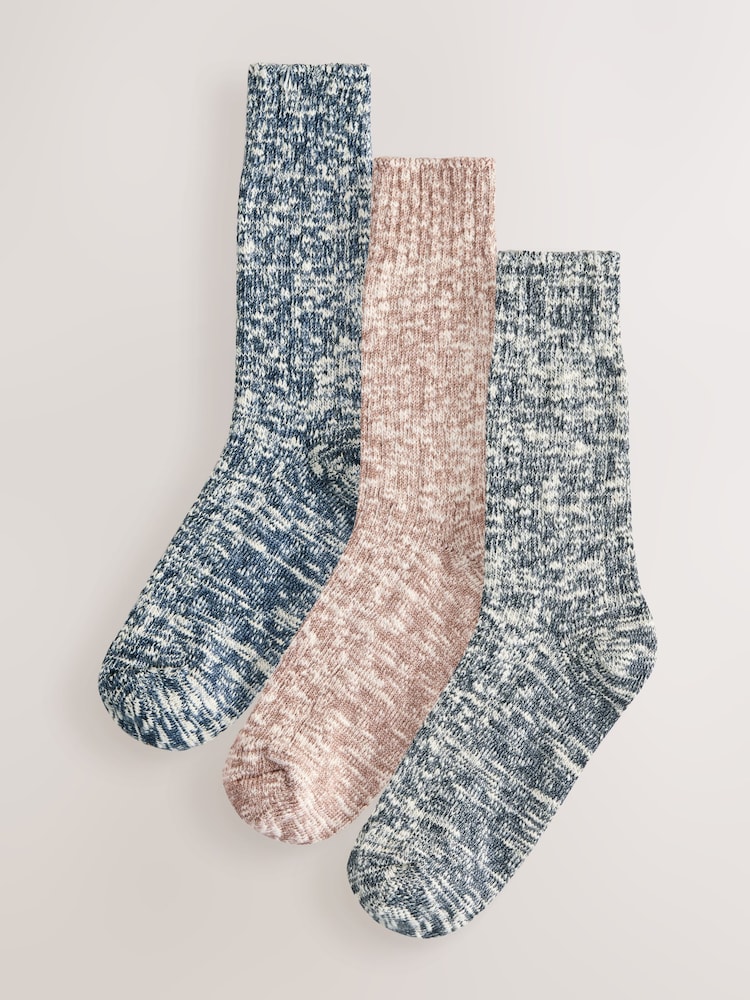Navy Blue/Neutral Twisted Heavyweight Slub Socks 3 Pack - Image 1 of 6